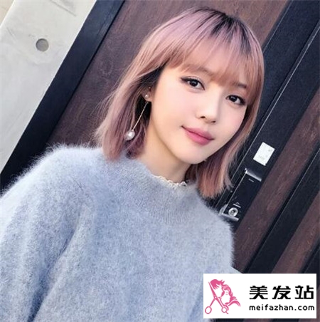 樱桃色lob头短发设计细节