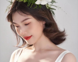 浪漫鲜花新娘发型 森系甜美短发新娘