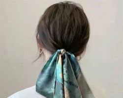 女生气质扎发范本（4） 温柔时髦丝巾马尾